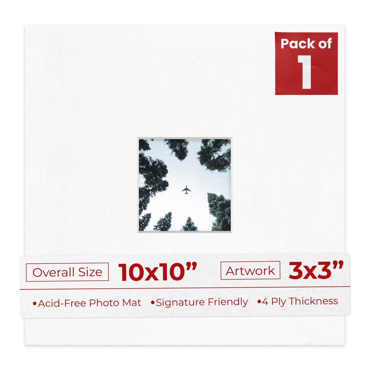 White with Black Core Mat Board for 10x10 Frames - Fits 3x3 Photos